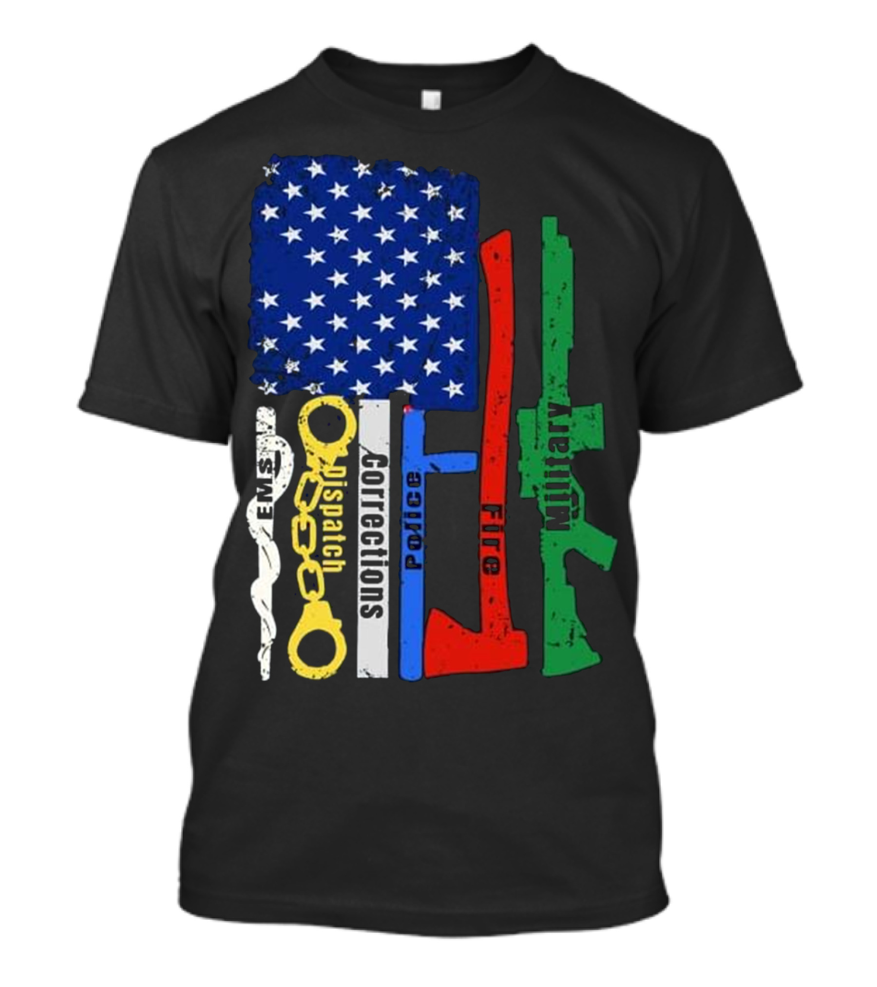 American Flag Symbol With EMS Fire Dispatch Corrections Police Fire Military T-Shirt