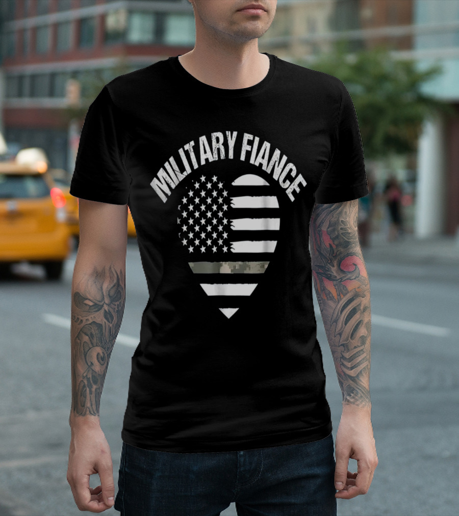 Military Fiance Patriotic American Flag Heart T-Shirt