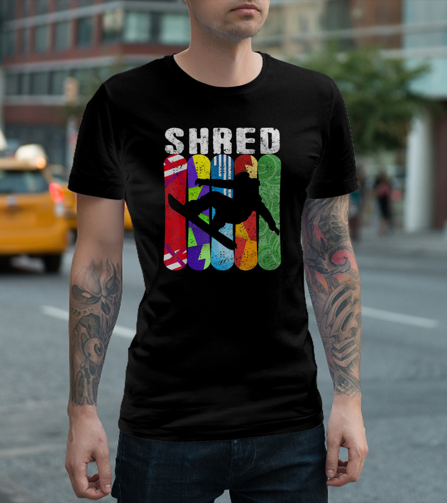 SHRED Snowboard Rider Colorful Boards T-Shirt