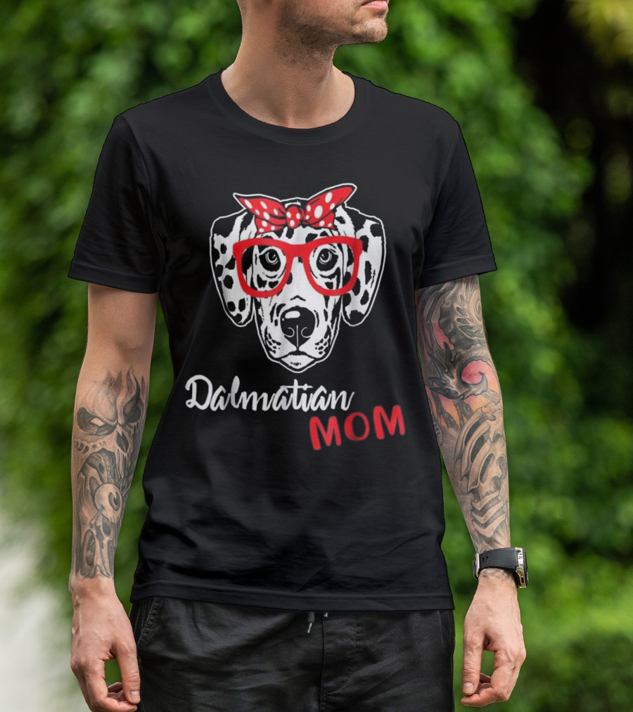 Dalmatian Mom Polka Dot Bandana Red Glasses T-Shirt