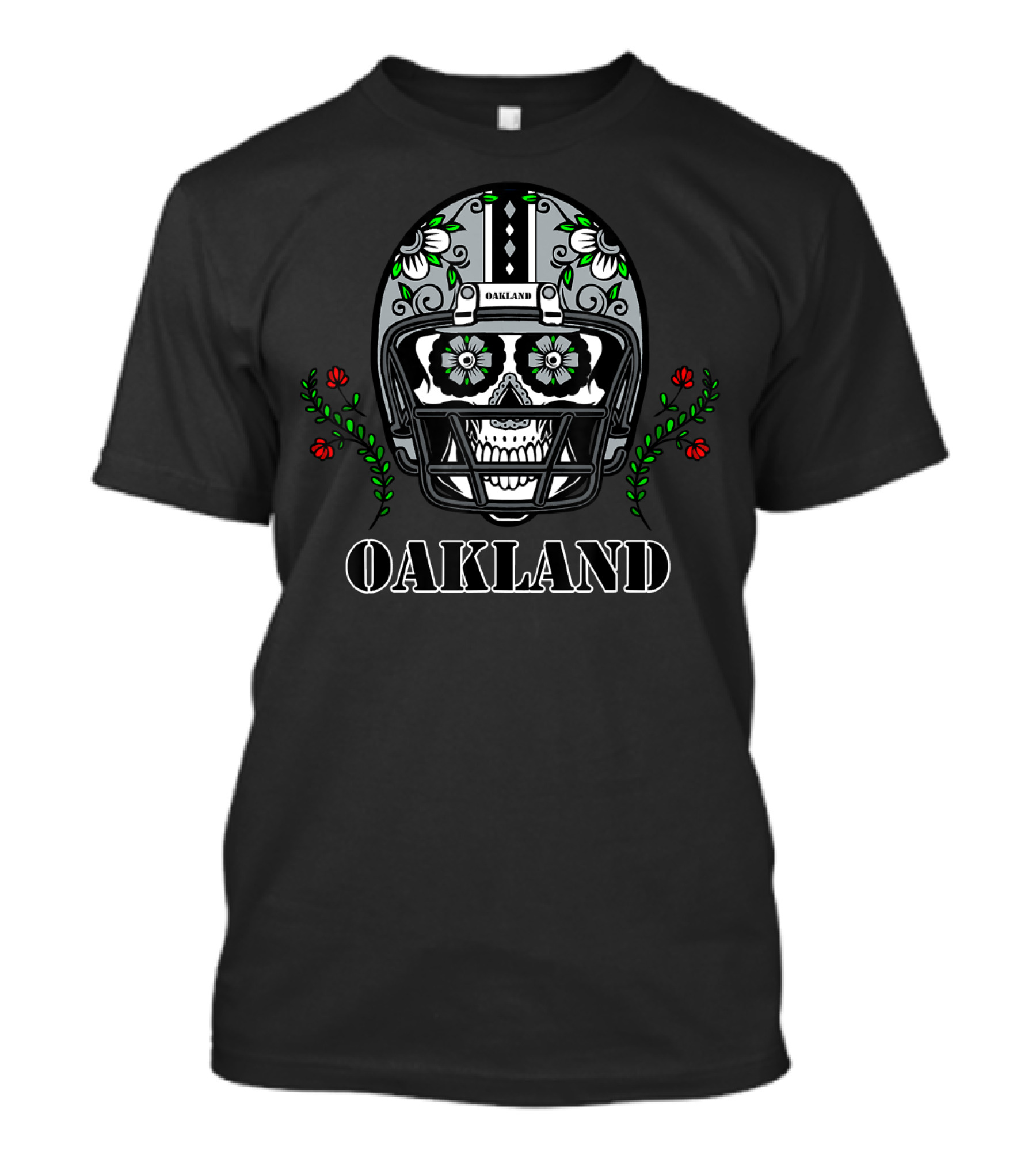 Oakland Football Helmet Sugar Skull Floral Day T-Shirt
