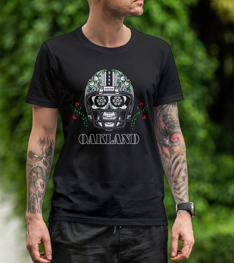 Oakland Football Helmet Sugar Skull Floral Day T-Shirt