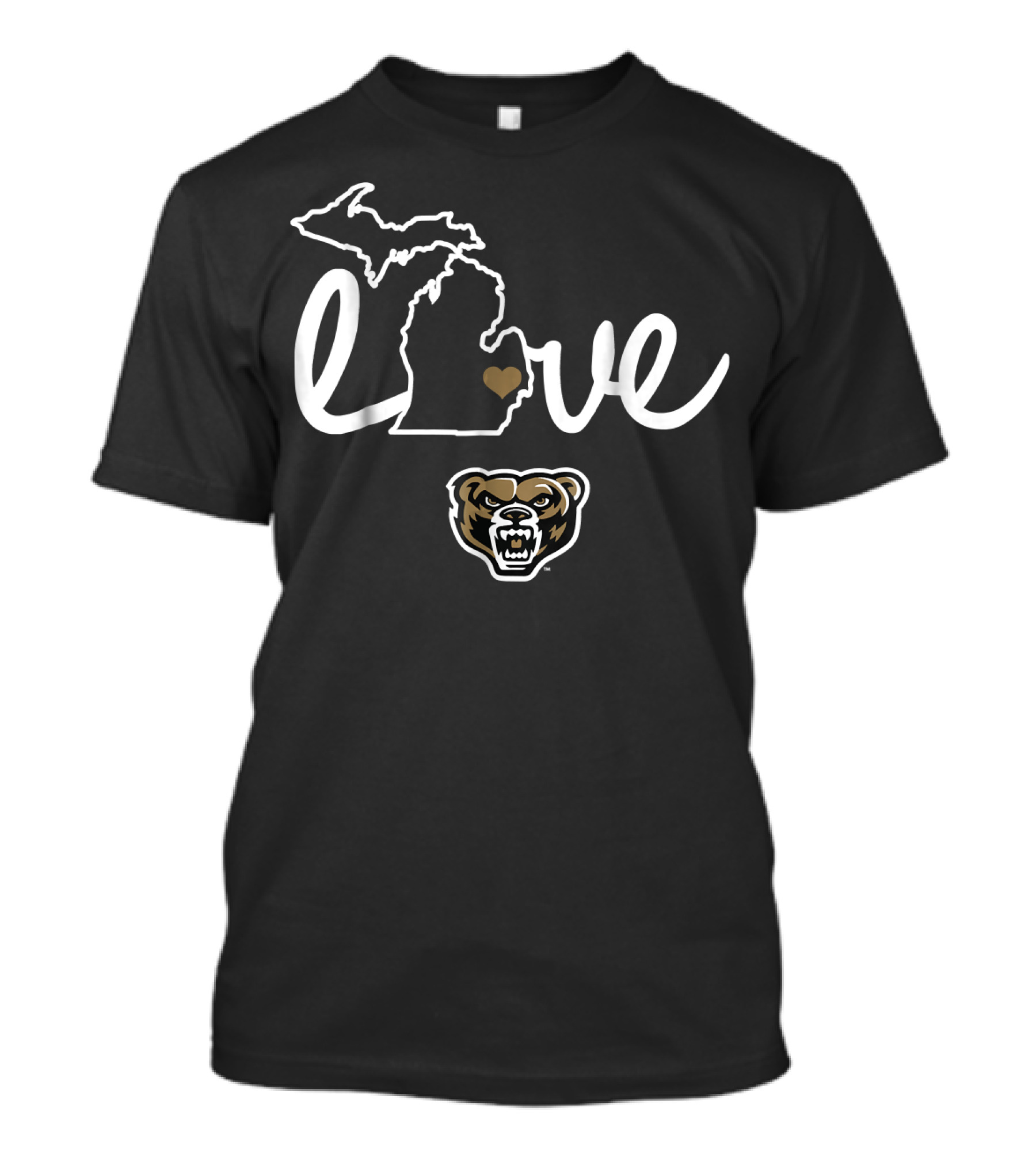 Oakland Golden Grizzlies Michigan Love Heart Map T-Shirt