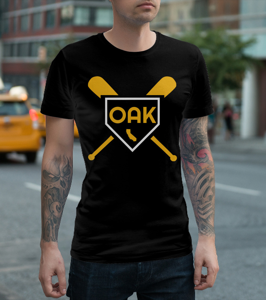 Oakland OAK Baseball Bats Home Plate California State T-Shirt
