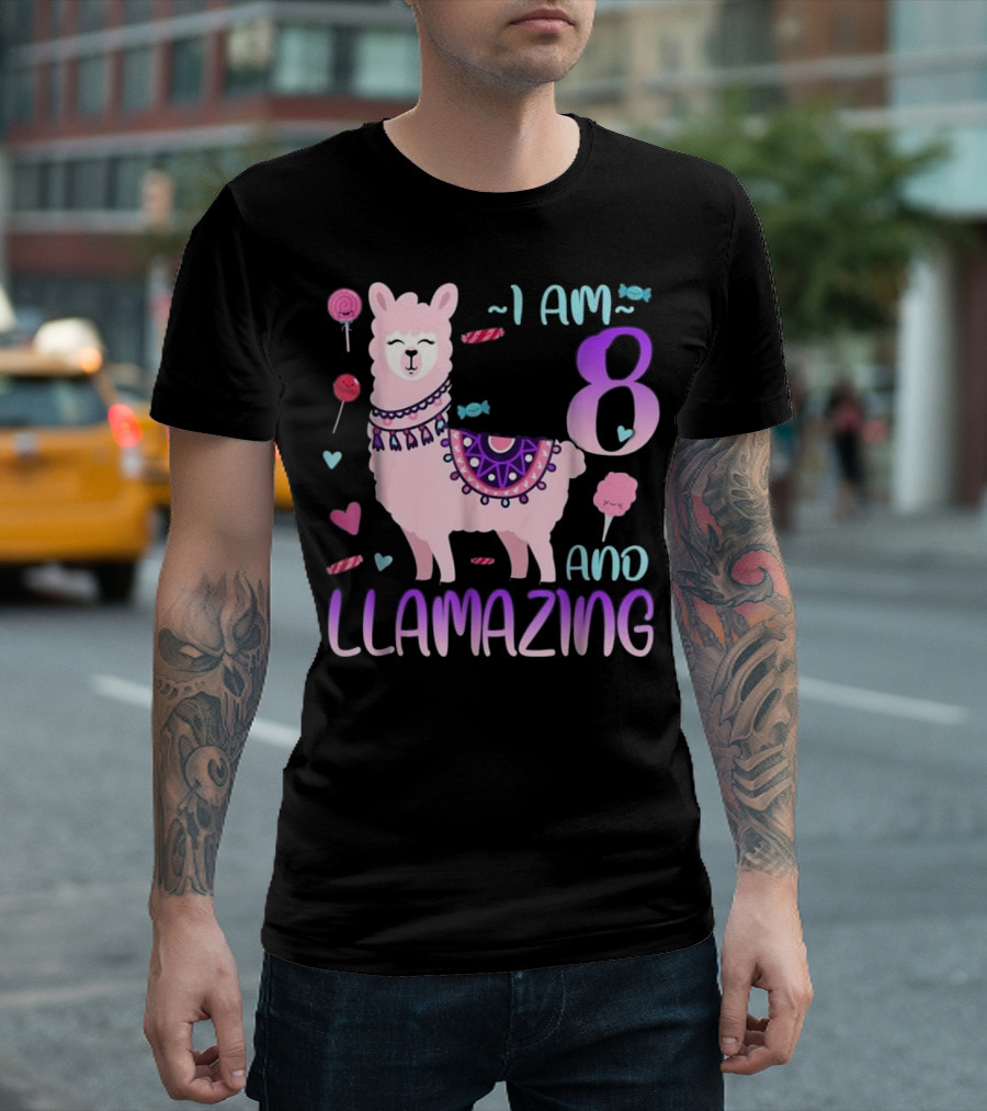 I Am 8 I Am Llamazing 8 Llama T-Shirt