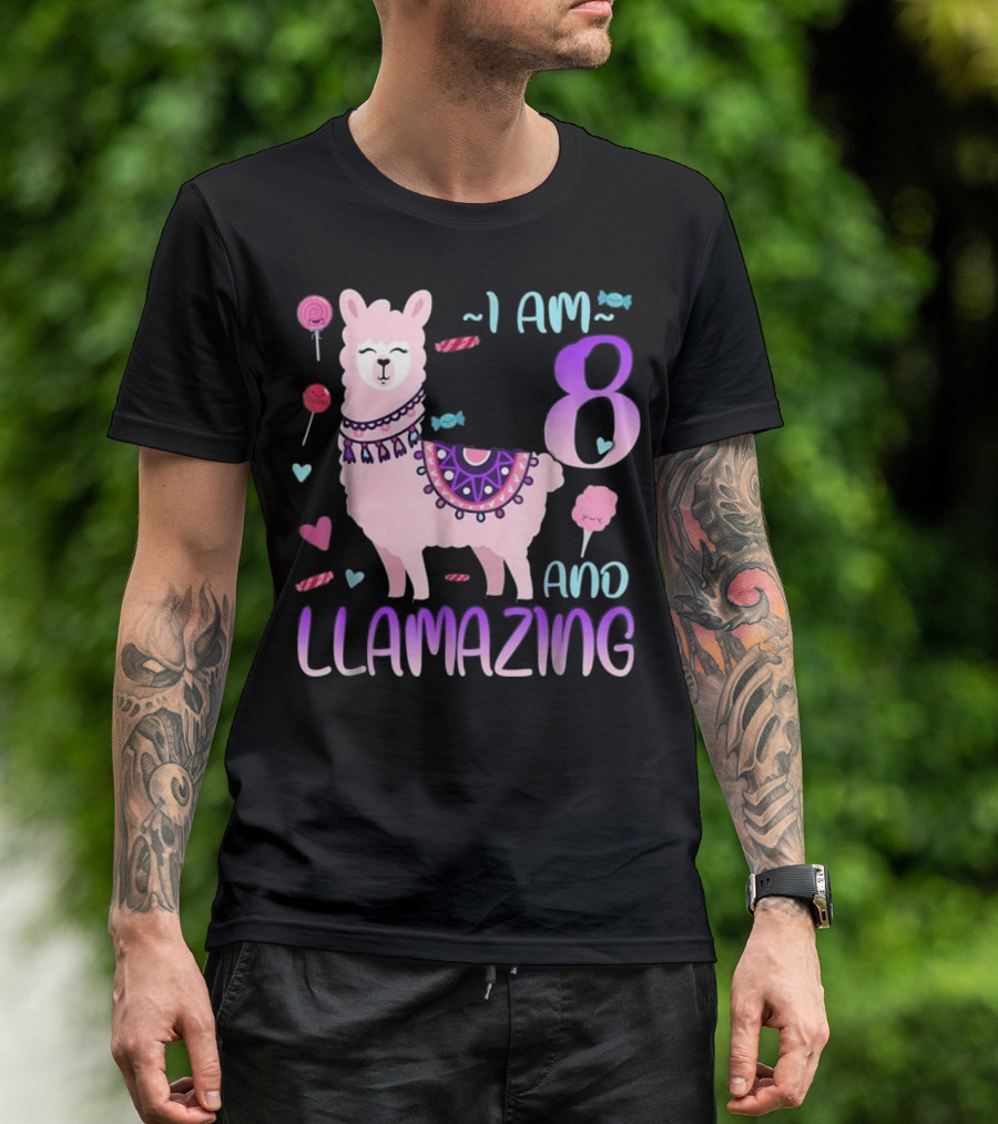 I Am 8 I Am Llamazing 8 Llama T-Shirt