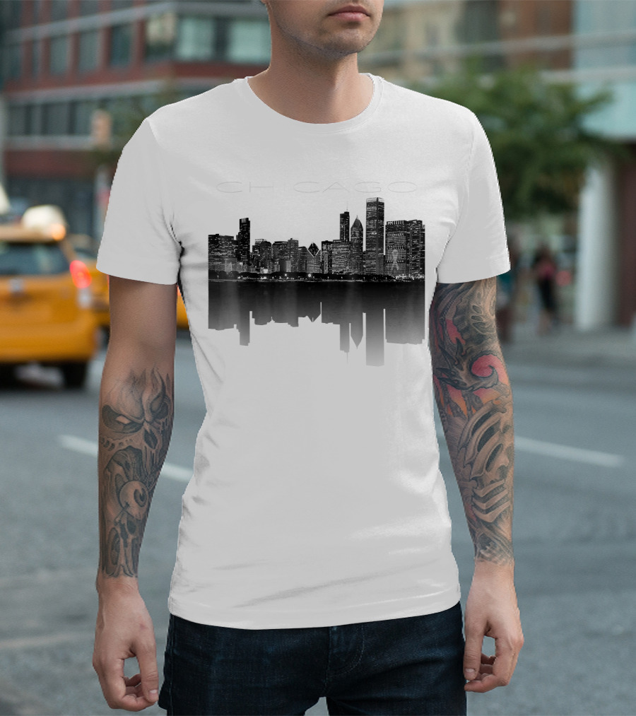 Chicago City Skyline Lights At Night T-Shirt