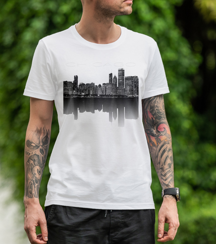 Chicago City Skyline Lights At Night T-Shirt