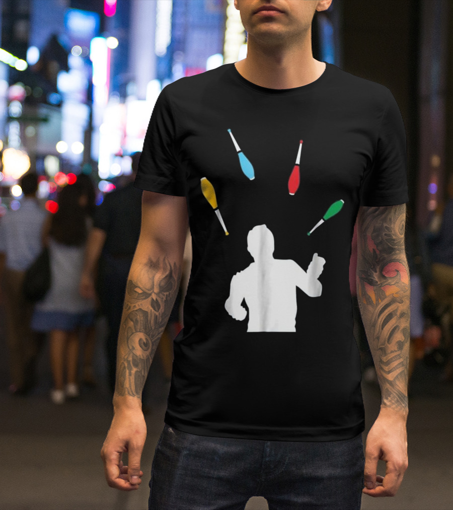 Silhouette Juggler With Colorful Clubs T-Shirt