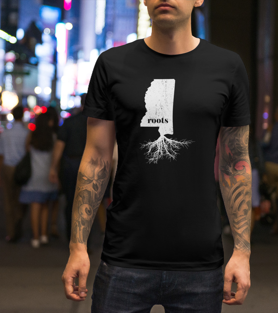 Mississippi Roots State Outline With Roots T-Shirt