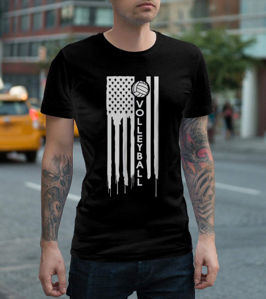 Volleyball American Flag Dripping Stars Stripes T-Shirt