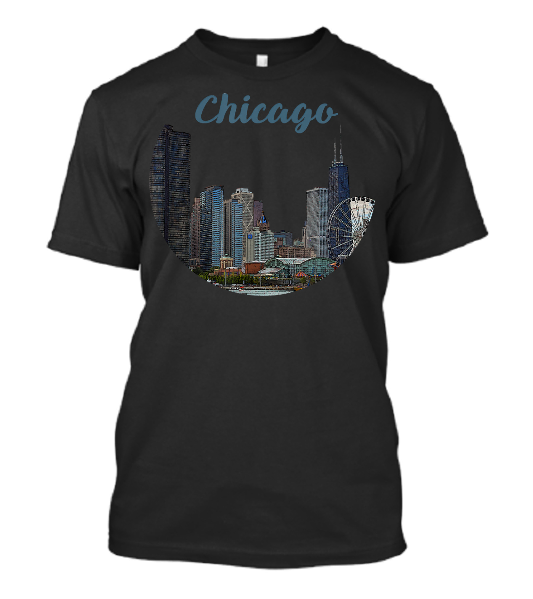 Skyline Of Chicago City United States USA Ferris Wheel T-Shirt