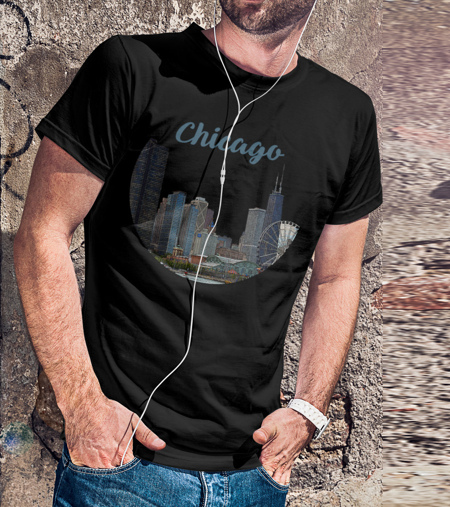 Skyline Of Chicago City United States USA Ferris Wheel T-Shirt