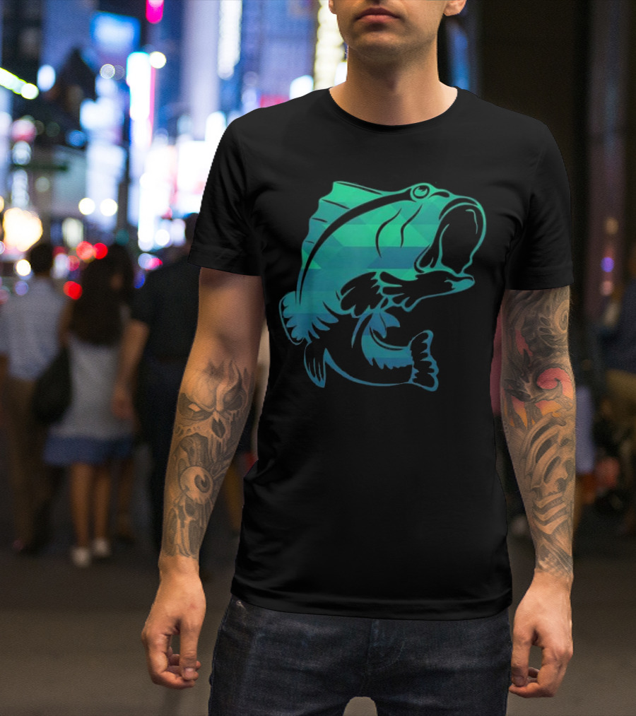 Fishing Bass Fish Geometric Colorful T-Shirt