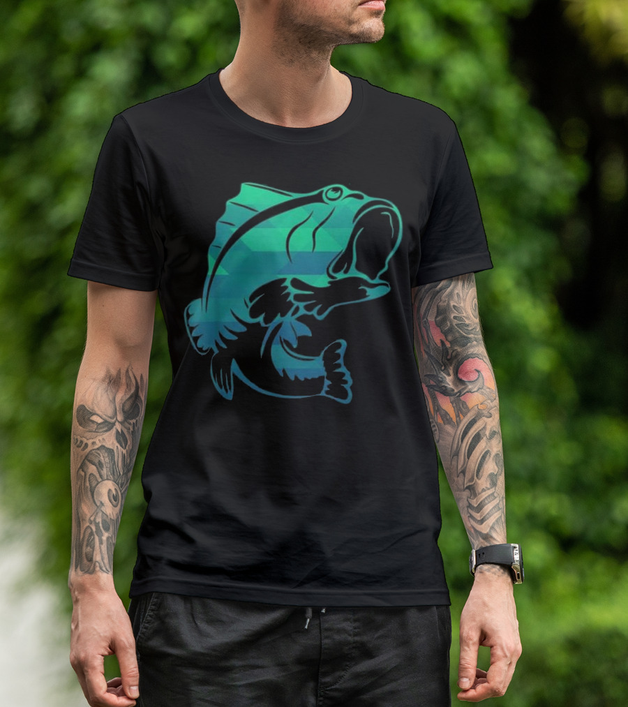 Fishing Bass Fish Geometric Colorful T-Shirt