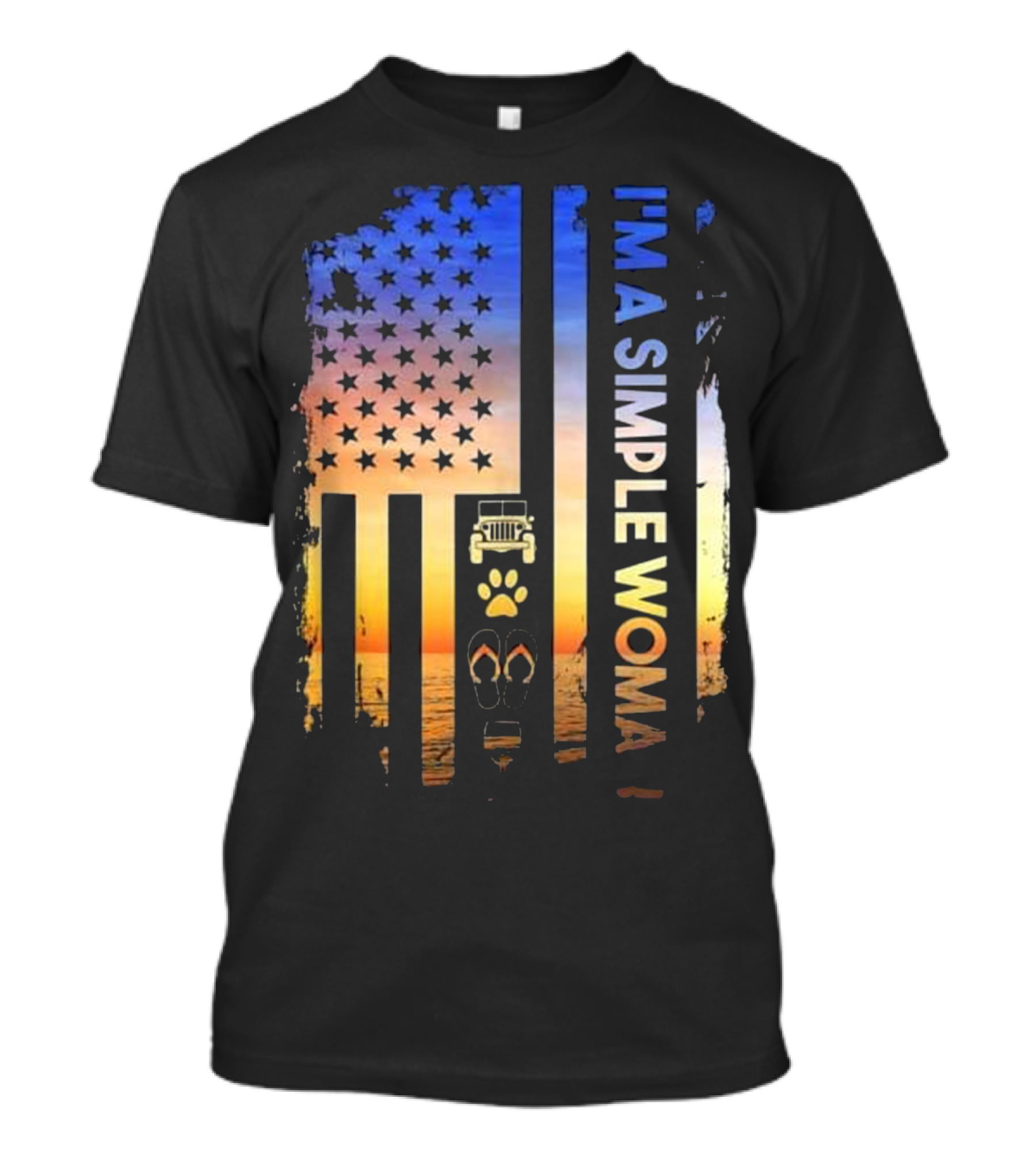 I'm A Simple Woman Love Jeep Dog Beach Flag Sunset T-Shirt