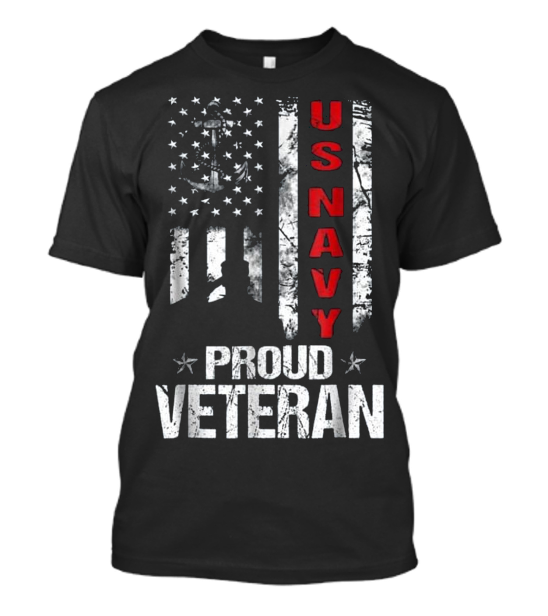 Proud Veteran US Navy Anchor Stars And Stripes Patriotic T-Shirt