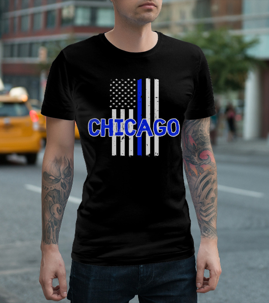 Chicago Thin Blue Line Support Law Enforcement T-Shirt