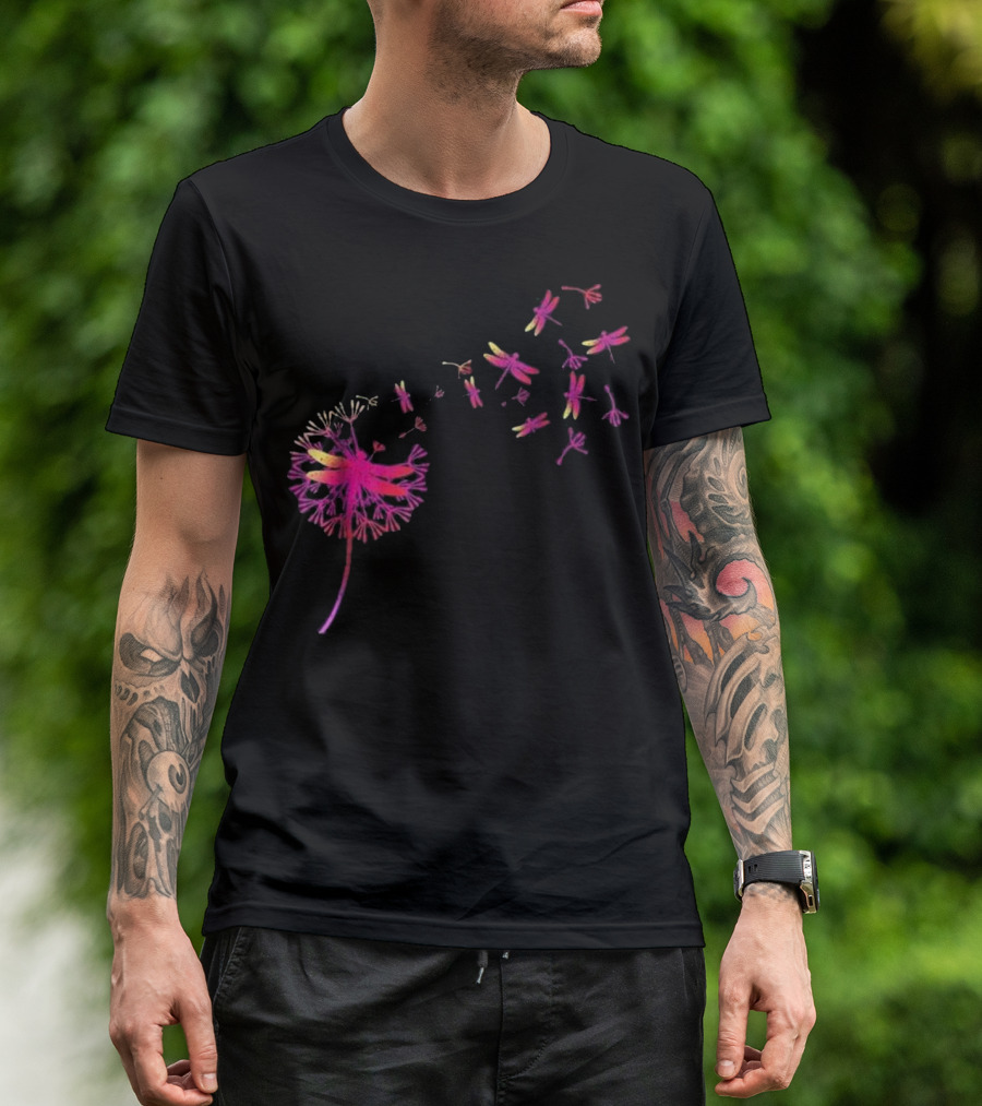 Dandelion And Dragonfly Awesome Burst Of Colors T-Shirt
