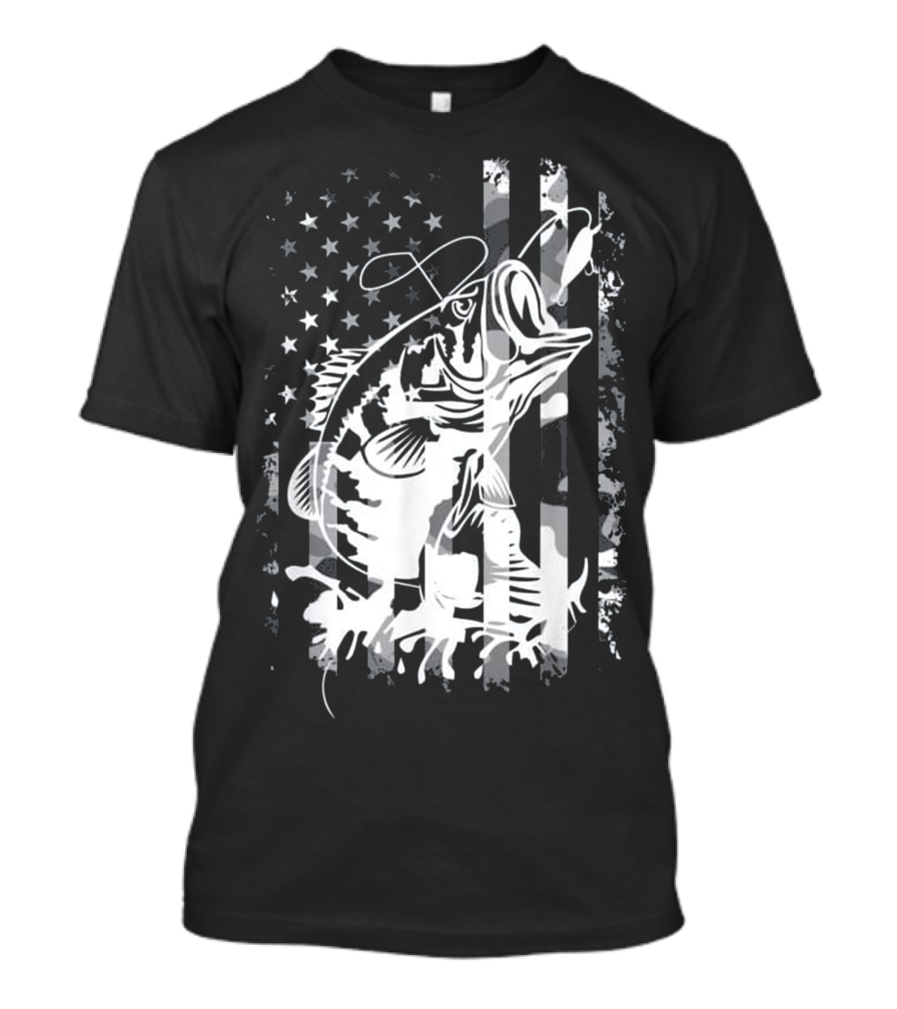 Fishing Camouflage USA Flag Bass T-Shirt