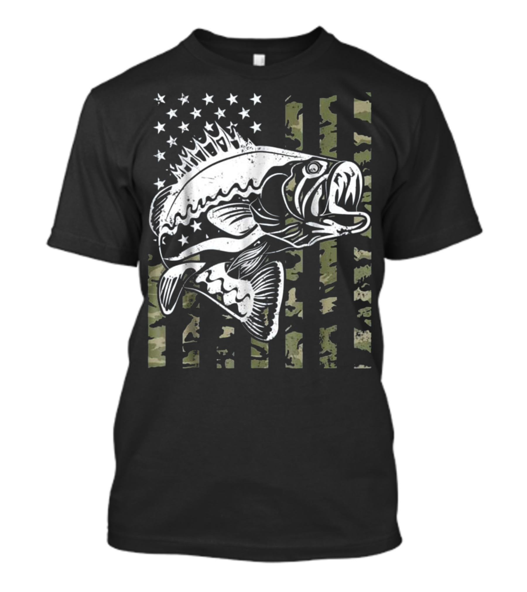 Fishing Camouflage Flag Bass T-Shirt