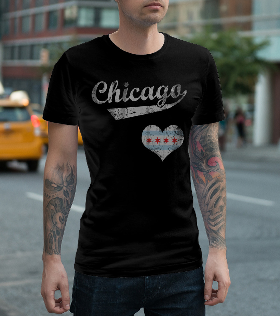 Chicago Crackled Flag Heart T-Shirt