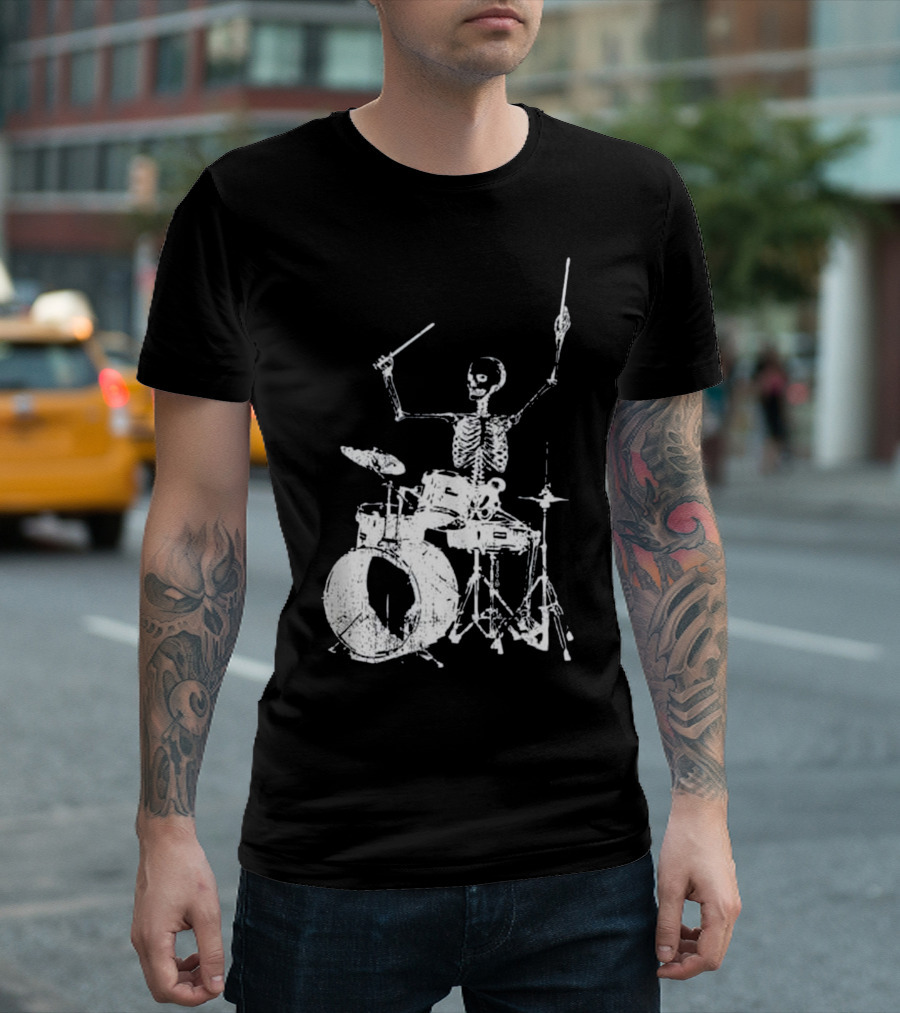Skeleton Drummer Drums Music Band Skull T-Shirt
