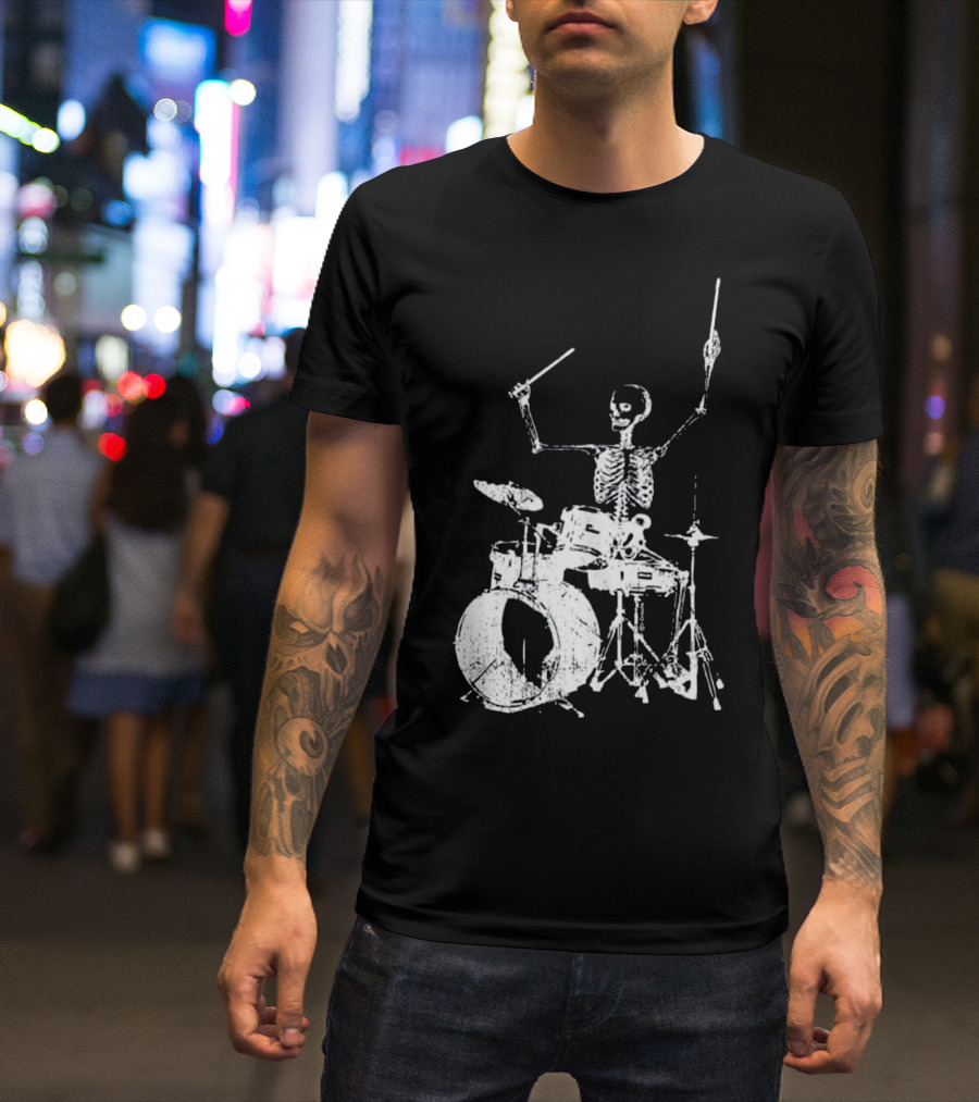 Skeleton Drummer Drums Music Band Skull T-Shirt