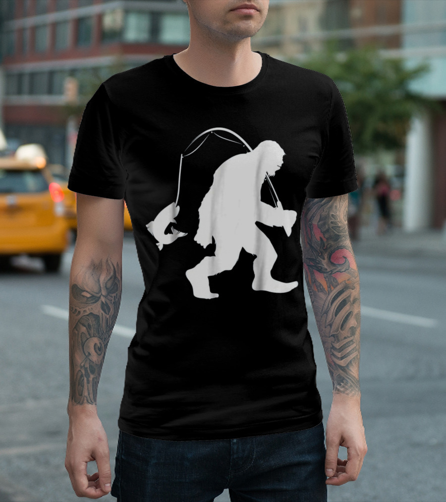 Bigfoot Fishing With Catch And Rod T-Shirt