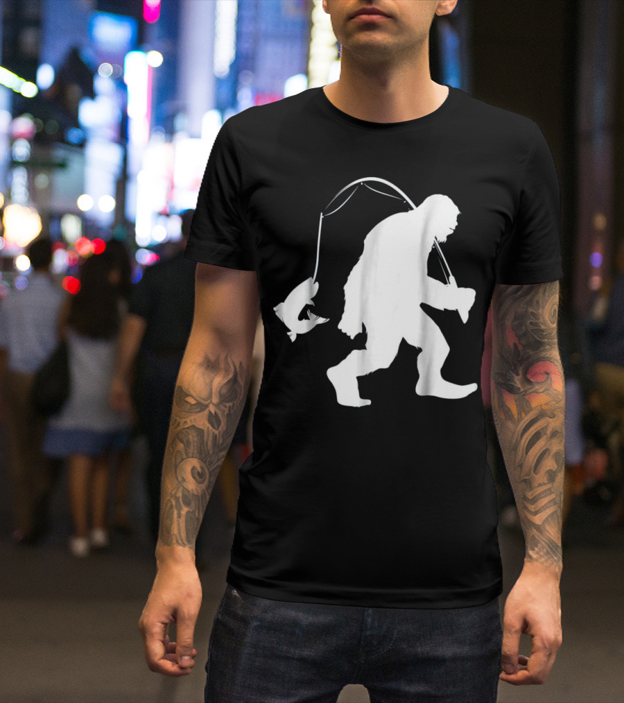 Bigfoot Fishing With Catch And Rod T-Shirt