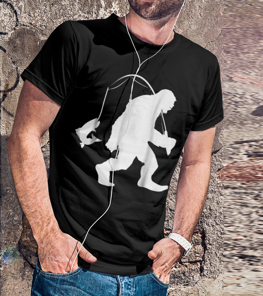 Bigfoot Fishing With Catch And Rod T-Shirt