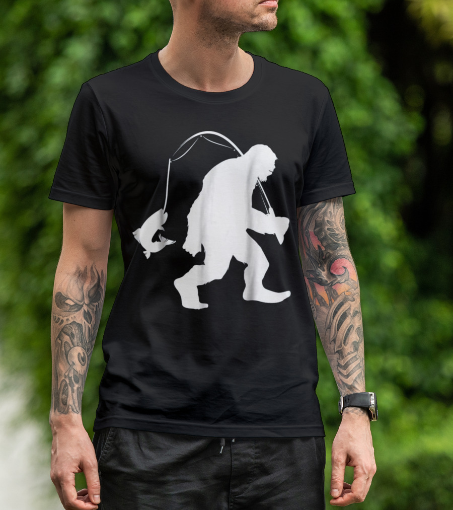 Bigfoot Fishing With Catch And Rod T-Shirt