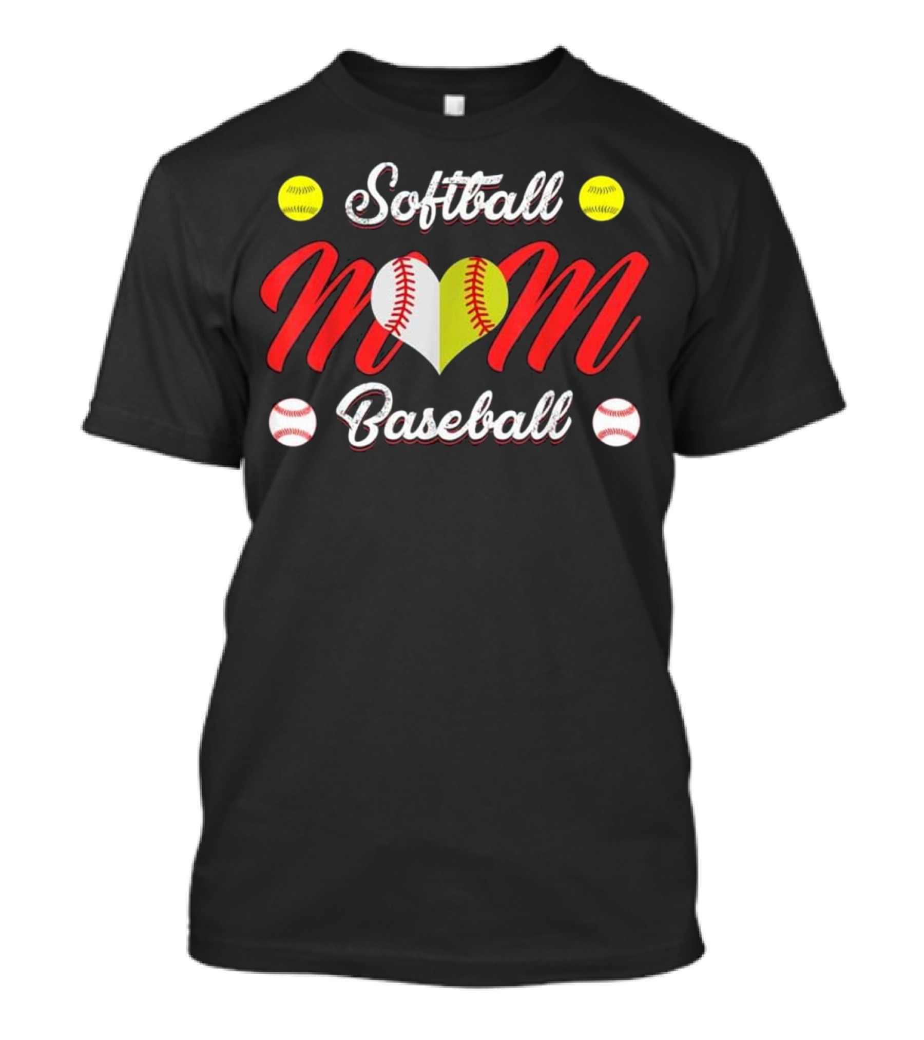 Softball Mom Baseball Heart Design With Softballs And Baseballs T-Shirt