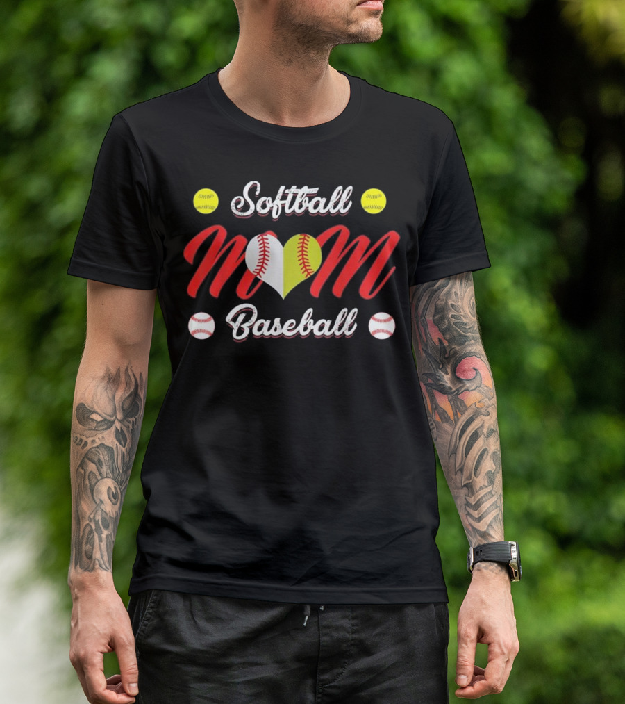 Softball Mom Baseball Heart Design With Softballs And Baseballs T-Shirt
