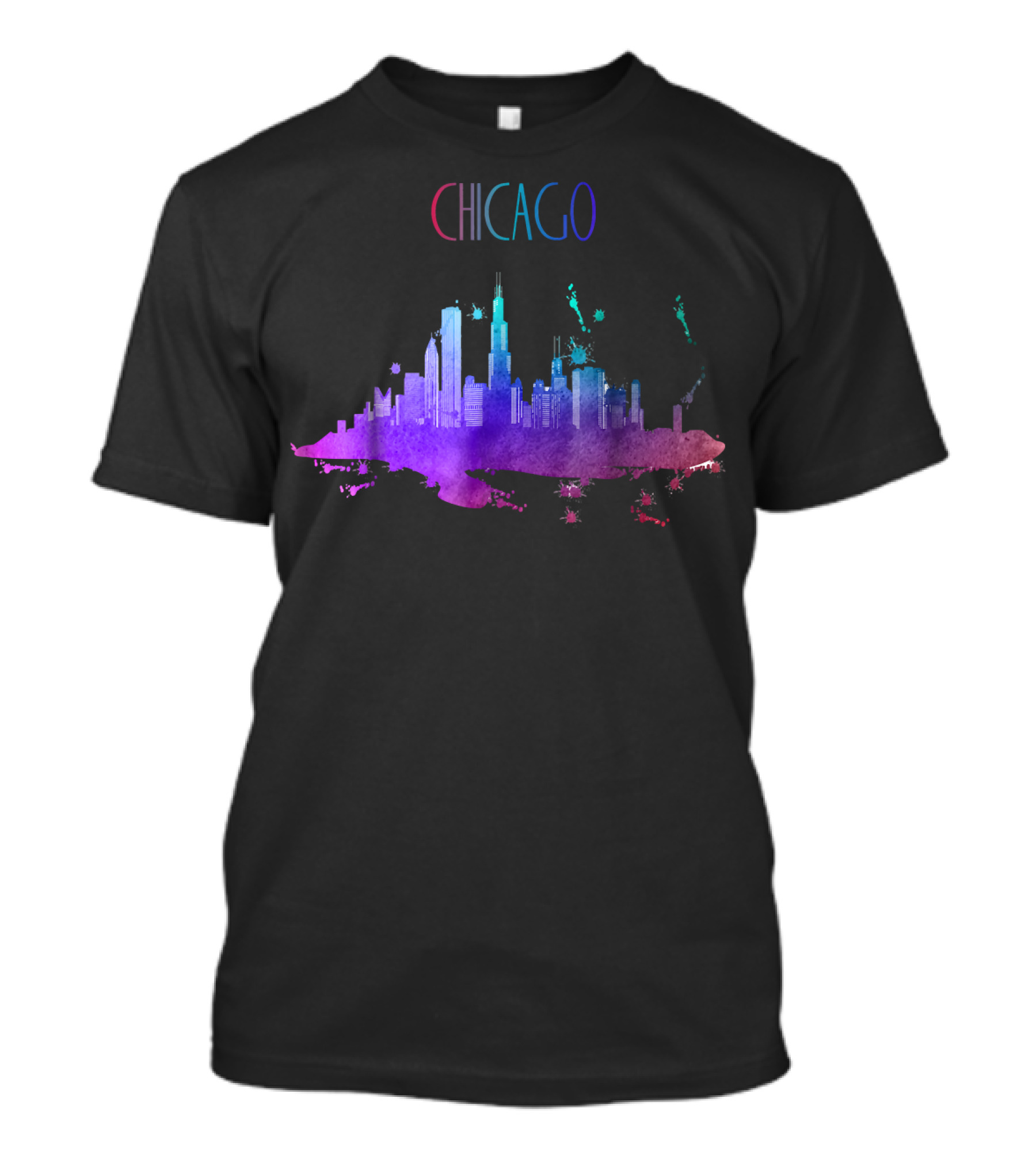 Chicago Skyline Watercolor Art Beautifu T-Shirt
