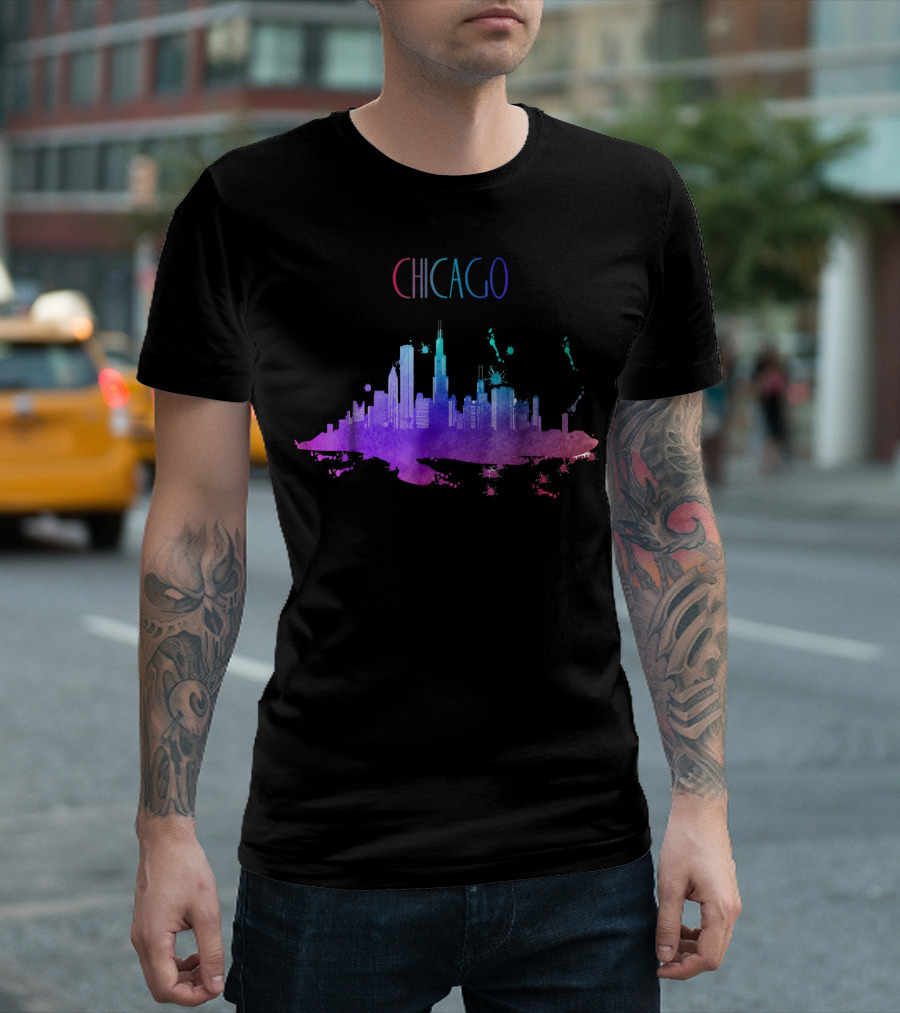 Chicago Skyline Watercolor Art Beautifu T-Shirt