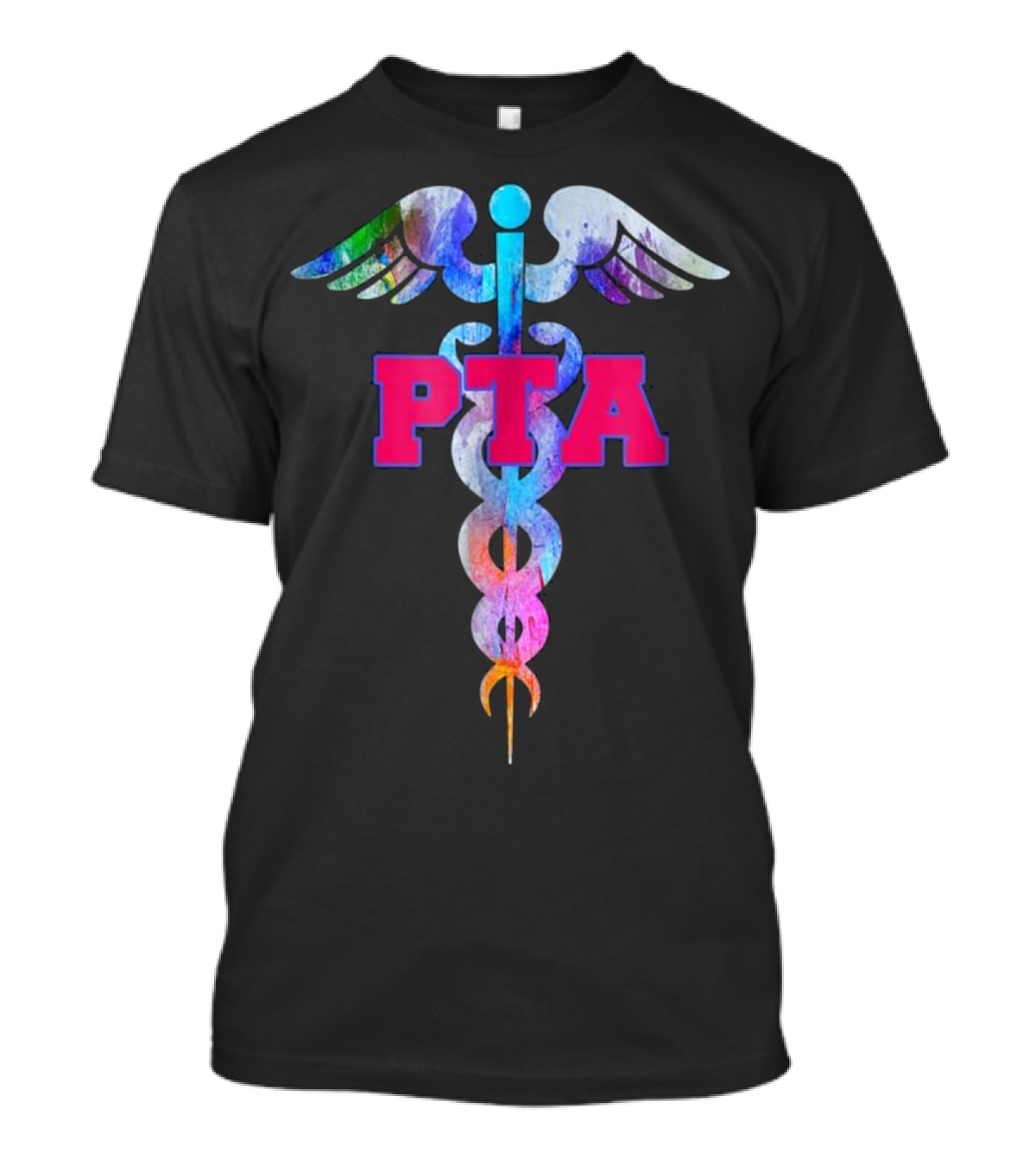 PTA Physical Therapist Assistant Caduceus Icon With Colorful Wings T-Shirt