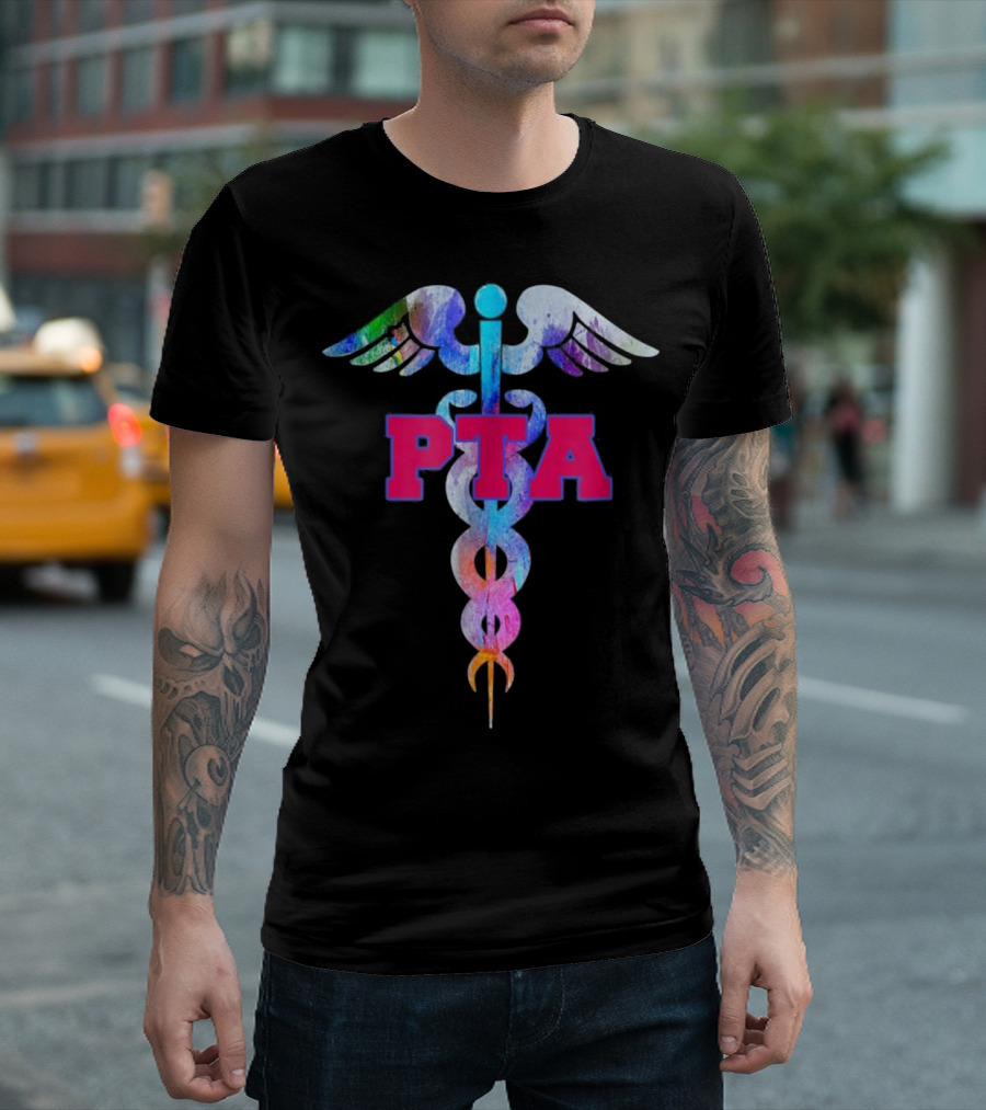 PTA Physical Therapist Assistant Caduceus Icon With Colorful Wings T-Shirt