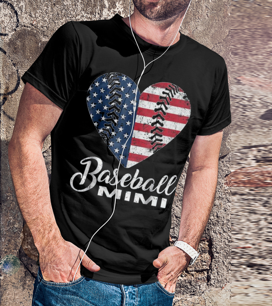 Baseball Mimi American Flag Heart T-Shirt