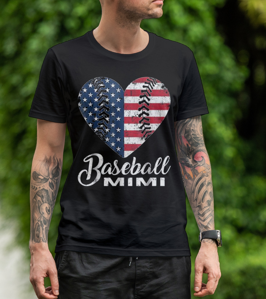 Baseball Mimi American Flag Heart T-Shirt