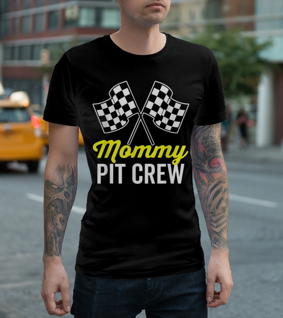 Mommy Pit Crew Racing Party Checker Flag T-Shirt