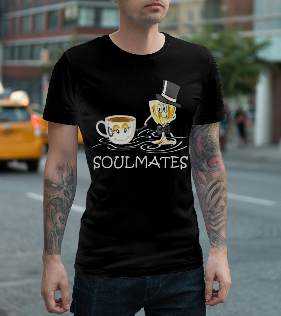 Funny Coffee and Wine Soulmates in Top Hat and Bowtie T-Shirt
