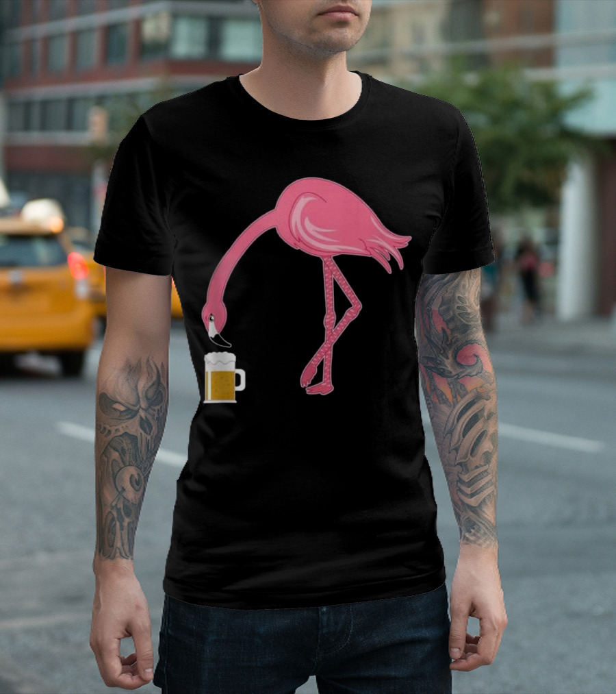 Flamingo with Beer Mug Party Craft Bee Art Lover T-Shirt