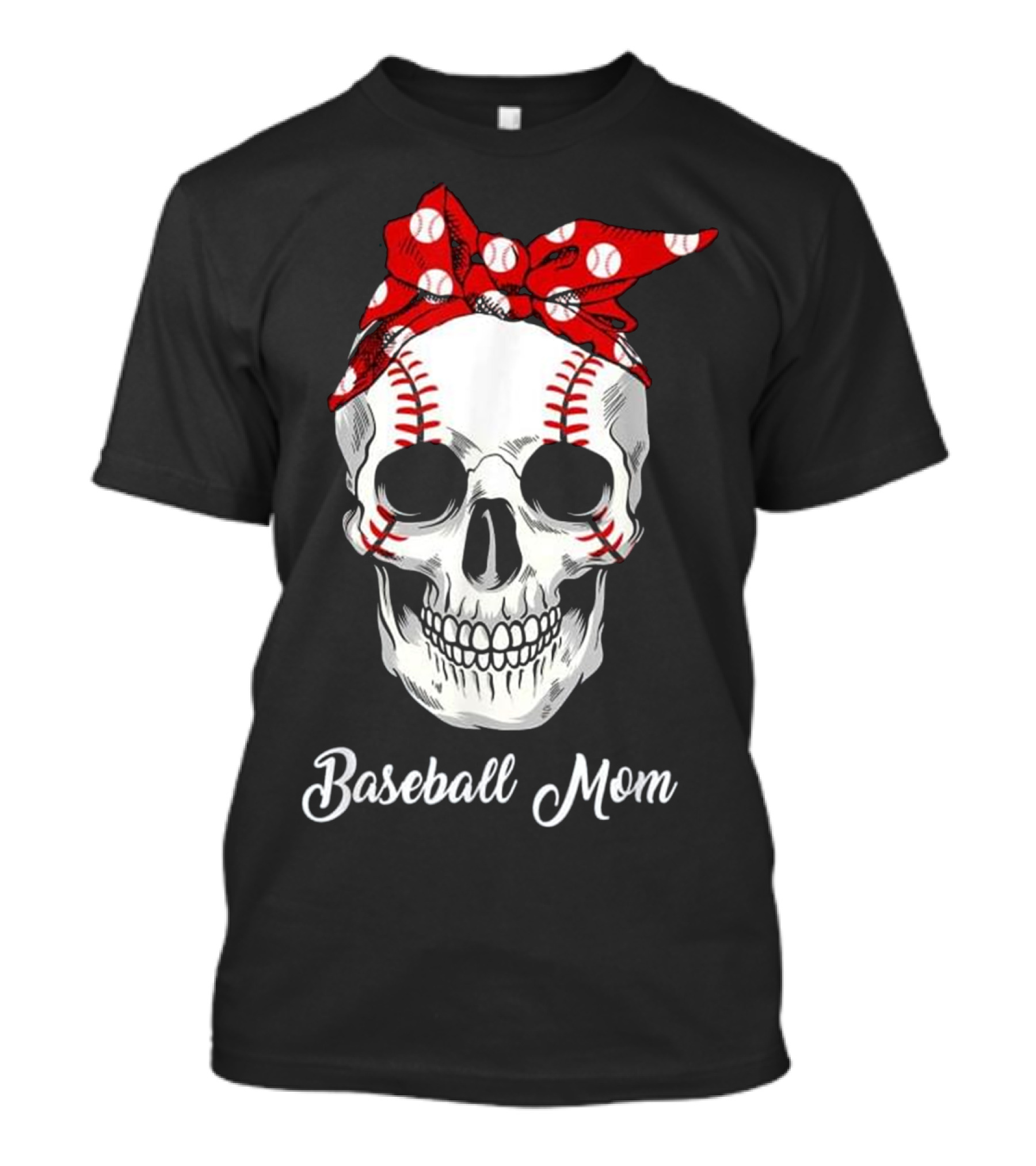 Baseball Mom Skull Red Bandana T-Shirt