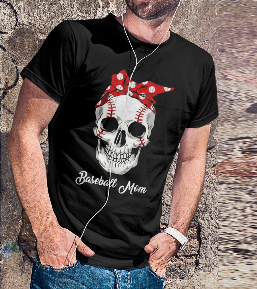 Baseball Mom Skull Red Bandana T-Shirt