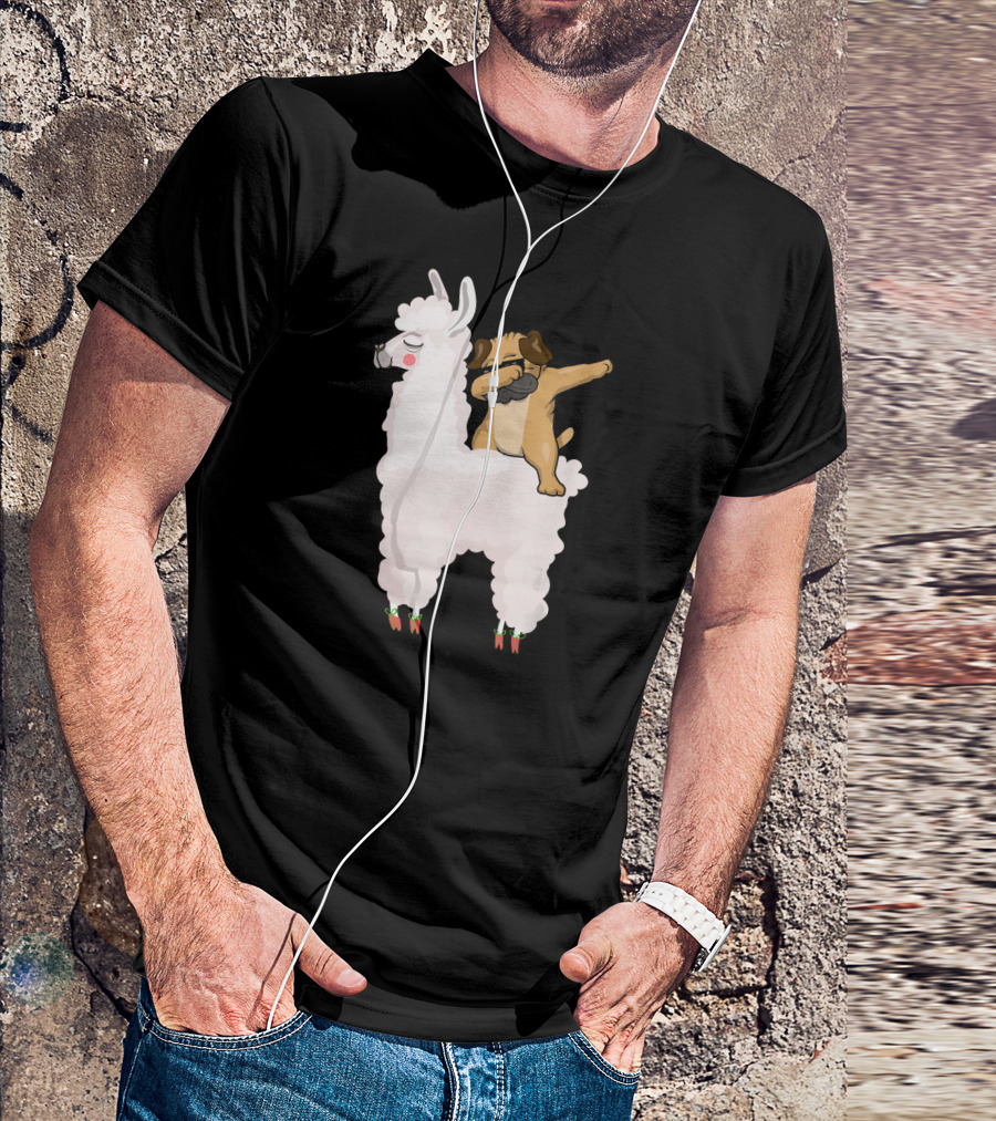 Pug Dabbing On Llama Adorable Cute Animals T-Shirt