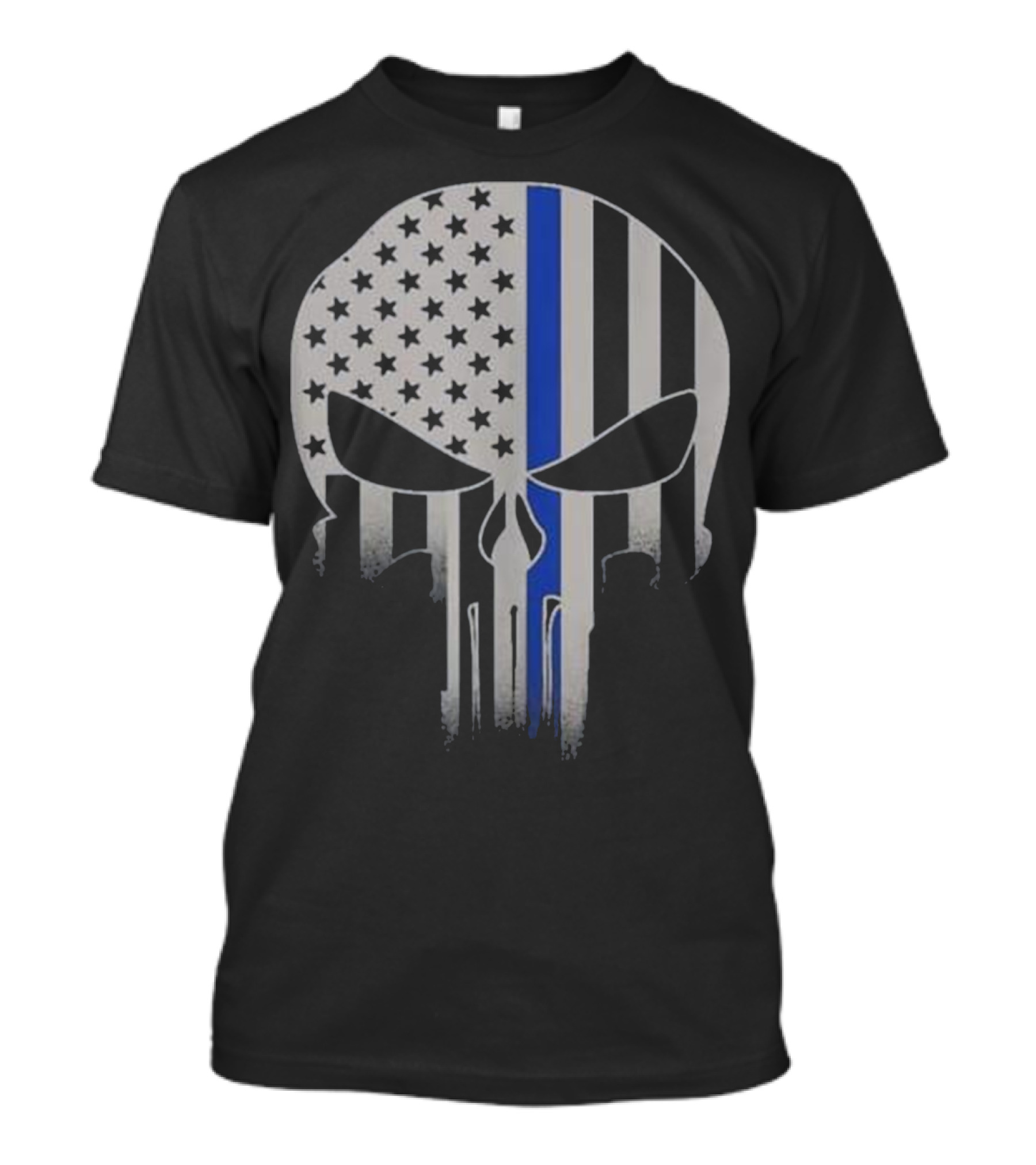 Skull American Flag Thin Blue Line Police Thin Red T-Shirt