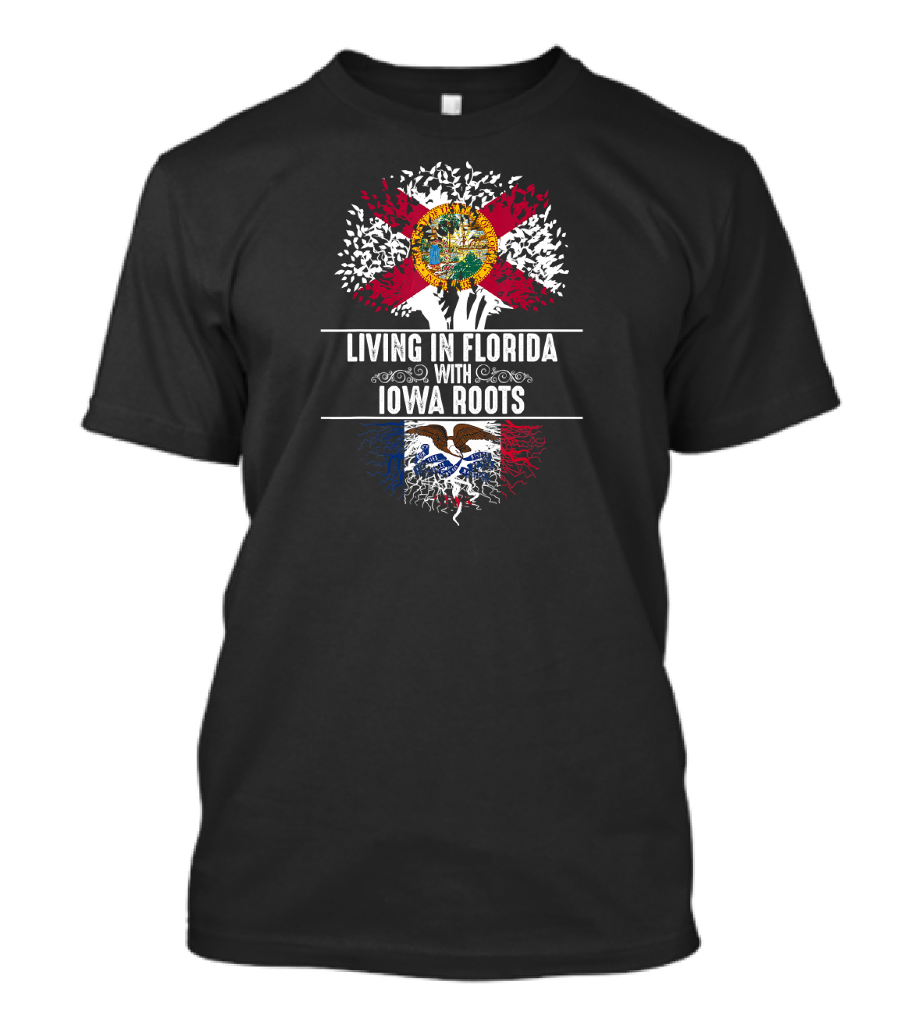 Living In Florida With Iowa Roots State Tree Flag T-Shirt