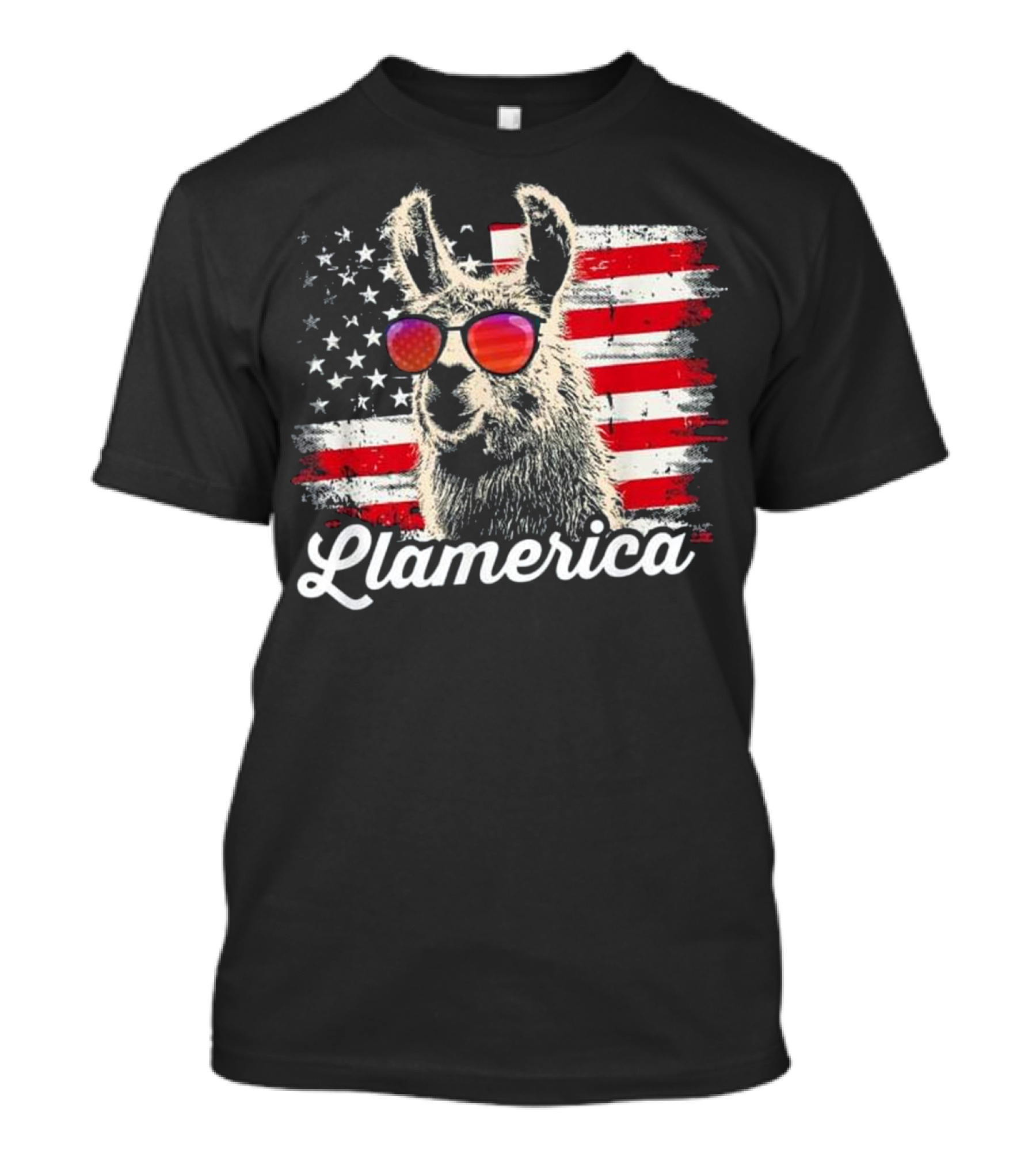 Llamerica American Llama Funny Patriotic With Sunglasses And USA Flag T-Shirt