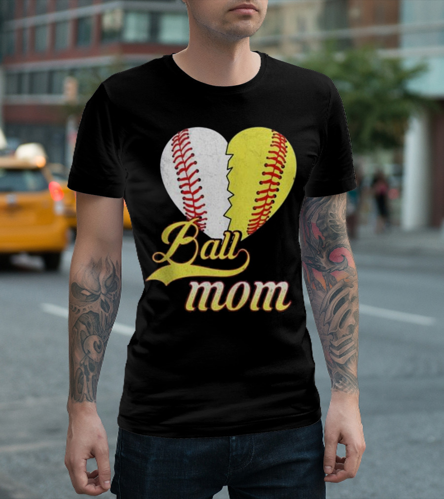 Ball Mom Baseball Softball Heart T-Shirt